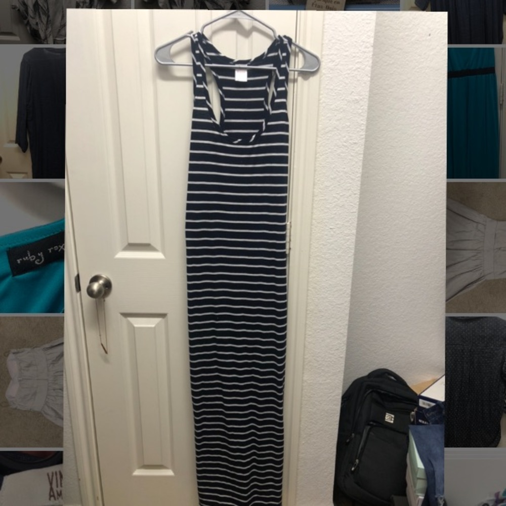 Blue and White Striped Maxi Dress